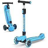 TONBUX Kids Scooter, Light Up 3 Wheel Kick Scooters for Kids 3-5, Folding Scooters for Kids 8-12 with Adjustable Height -Todd