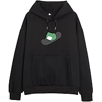 KEEVICI Women's Cute Sweatshirts Skateboarding Frog Long Sleeve Cotton Hoodie Pullover