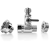 Frizzlife 1/2" and 3/8" Brass Feed Water Adapter - 3/8" Comp with 1/2" Converter Fitting and 1/4 inch OD Compression Angle St