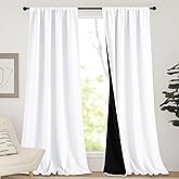 NICETOWN White 100% Truly Blackout Curtains, Rod Pocket Super Heavy-Duty Black Lined Total Darkness Drapes for Hall, Privacy 