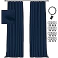 INOVADAY 100% Blackout Curtains for Bedroom, Black Out Curtains Clip Rings/Rod Pocket Linen Blackout Drapes 2 Panels Set, The