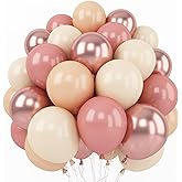 Retro Blush Pink Balloons, 60 Packs 12 Inch Dusty Pink Metallic Chrome Rose Gold White Sand Nude Balloons for Bridal Baby Sho