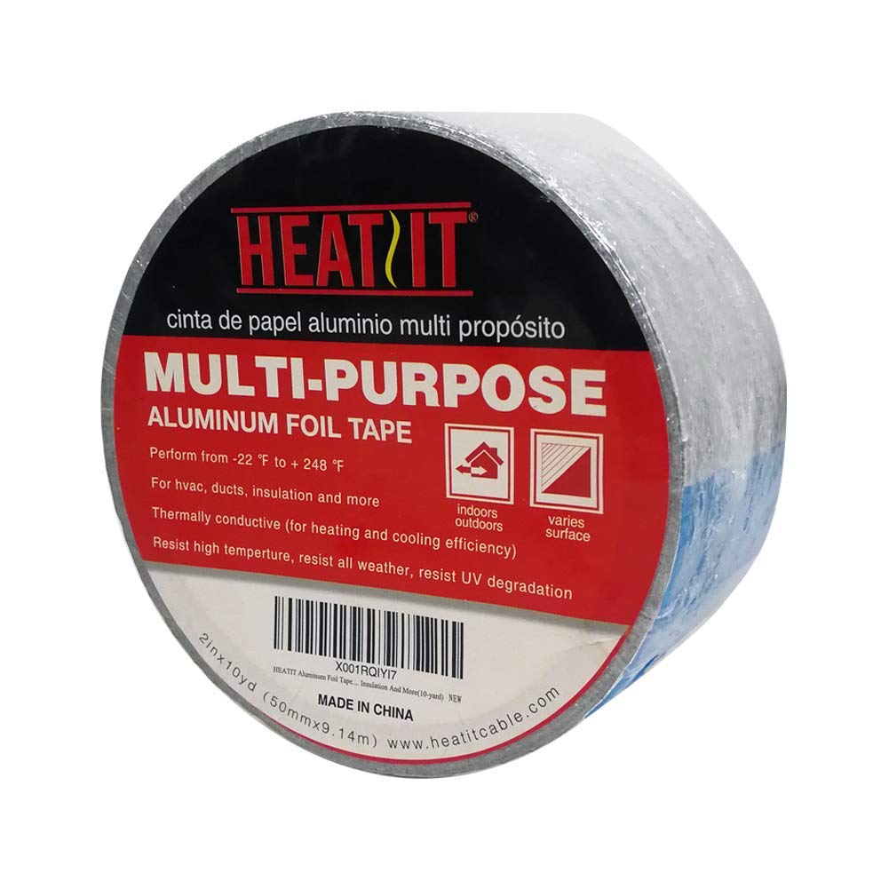 HEATIT Aluminum Foil Tape Professional Grade 2 inch x 30 feet (10yard Length) Thick 5.3mil (2.4mil foil and 2.9mil Backing Paper) for HVAC, Ducts, Pipes, Metal Repair, Heating Cable Application etc