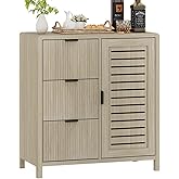 FATORRI Kitchen Storage Cabinet with Door, Wood Sideboard Buffet Cabinet with 3 Waveform Fluted-Drawer, Farmhouse Coffee Bar 