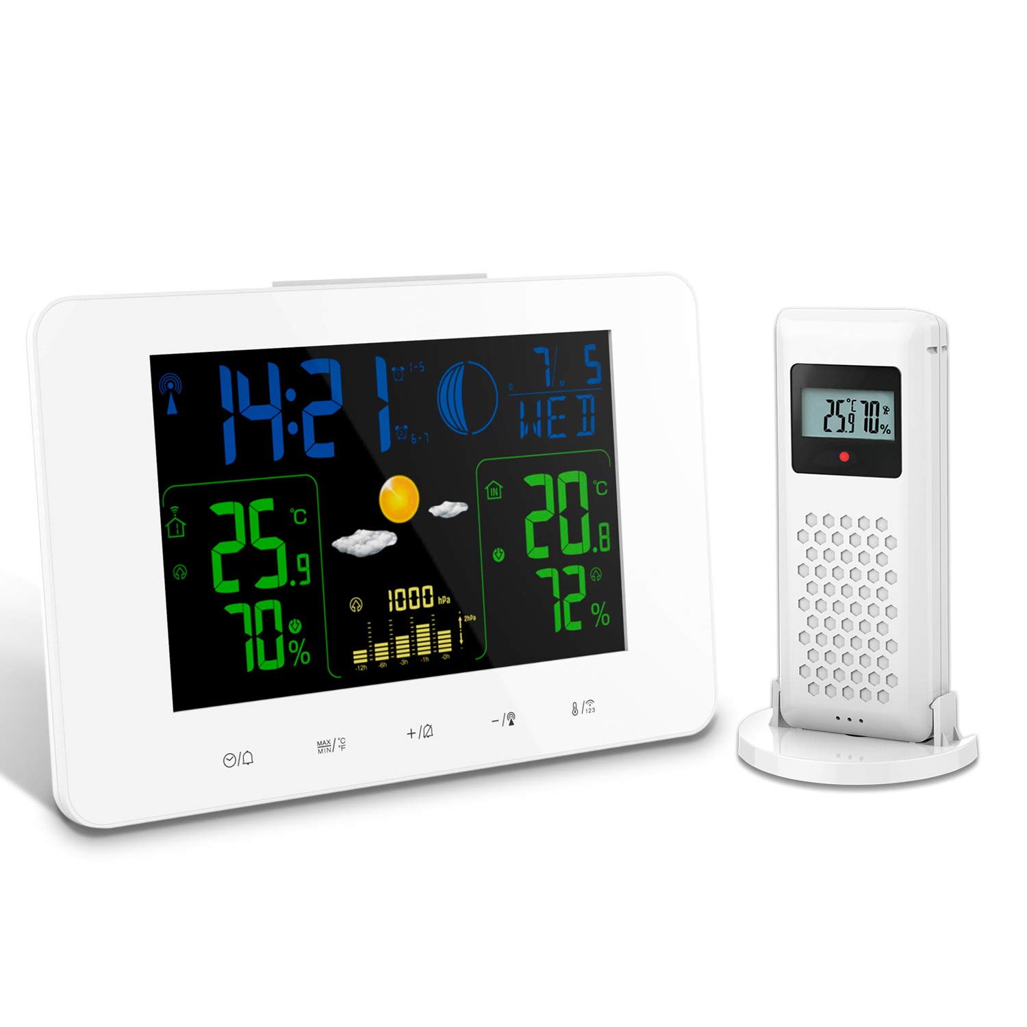 Oritronic Weather Station, Indoor Outdoor Thermometer with Forecast, Temperature, Clock, Moon Phase, Trend and Wireless Sensor