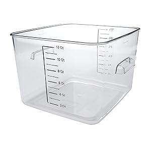 Rubbermaid Commercial Products Plastic Space Saving Square Food Storage Container for Kitchen/Sous Vide/Food Prep, 12 Quart, Clear (FG631200CLR)