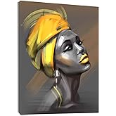 LB Framed African American Women Canvas Wall Art Black Woman Yellow Hair Beauty Abstract Painting Canvas Prints Living Room B