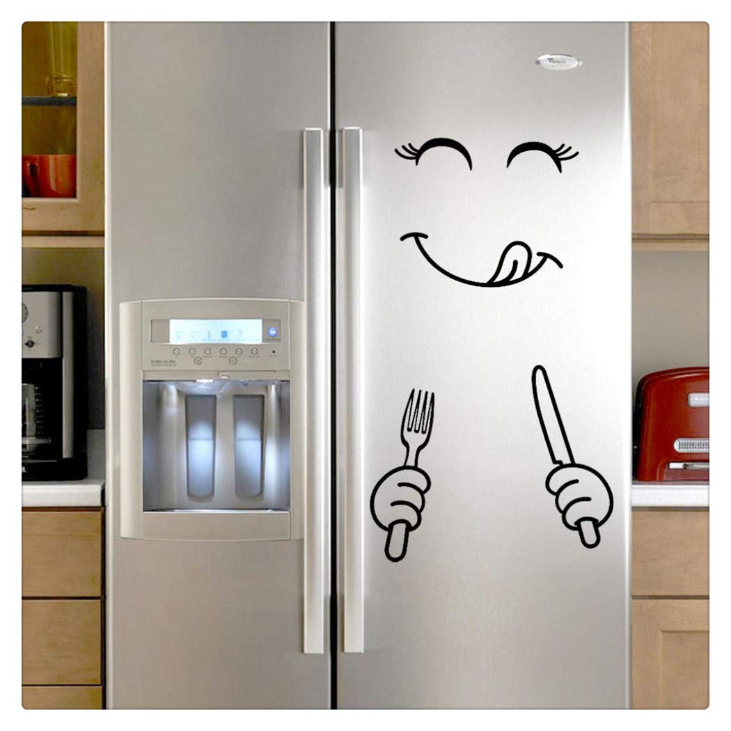 Alixyz Fridge Cute Decal DIY Home Decor Wall Decorations Happy Delicious Face Fridge Decal Dining Room Wall Stickers Kitchen Wall Decal (B)