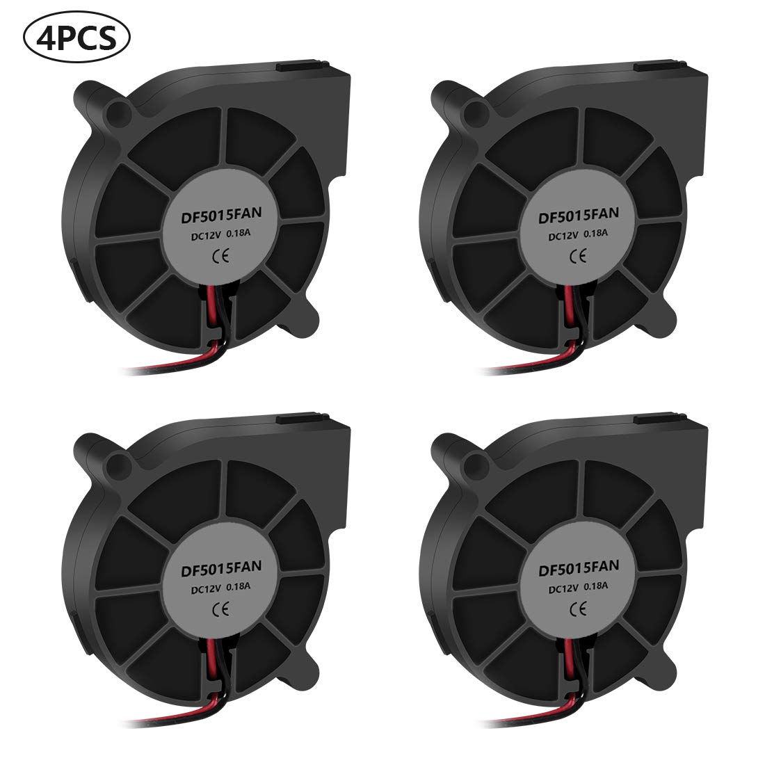 4 PCS 3D Printer Blower Cooling Fan, 5015 Cooling Fan 50mm x 50mm x 15mm Fan for Hotend Extruder Heat Sinks with 2 Pin Terminal(12V 0.18A)