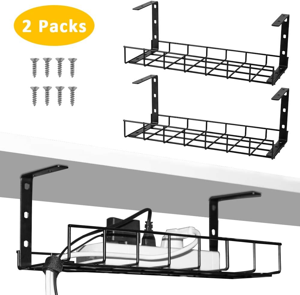 2 Packs Cable Management Tray, 40cm Under Desk Cable Organizer for Wire ...