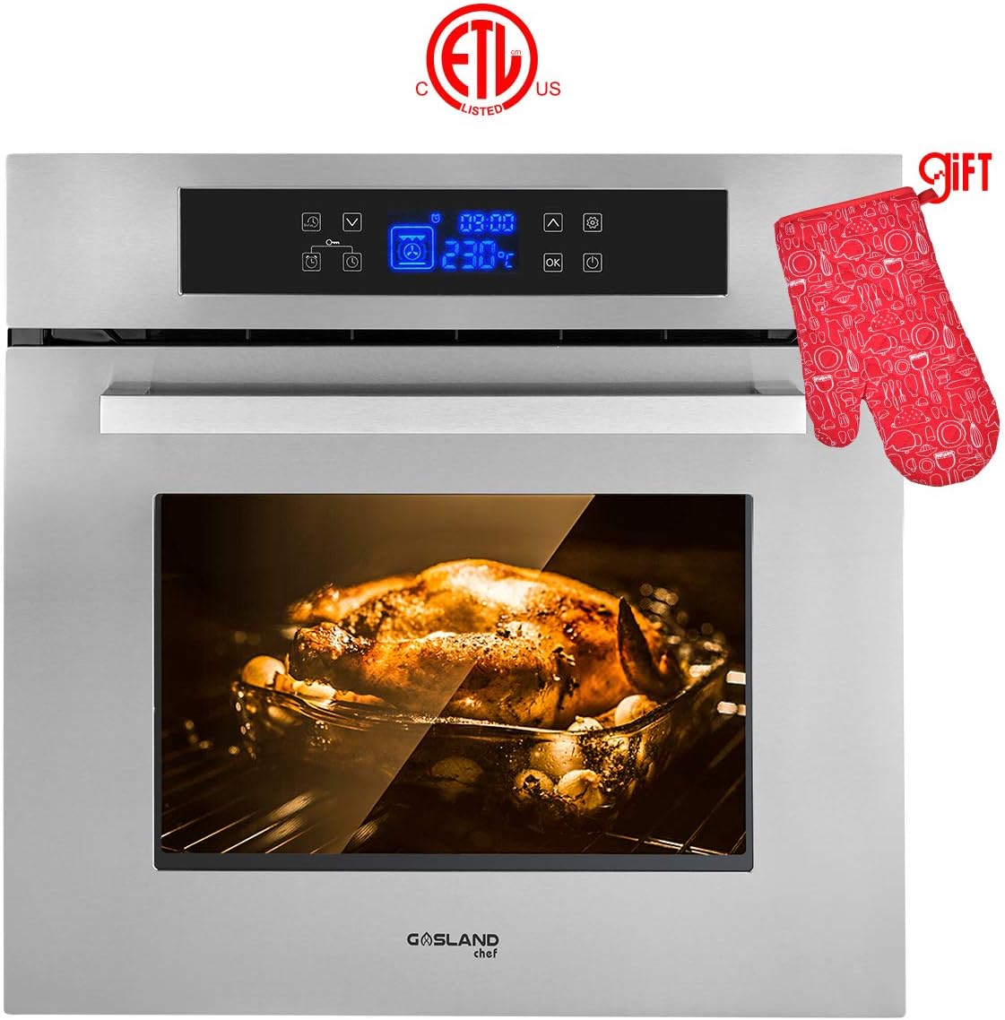 Wall Oven, Gasland chef ES611TS 24" Built-in Single Wall Oven, 11 Cooking Function, Stainless Steel Frame With American Black Glass Electric Wall Oven, ETL Safety Certified & Full Touch Control