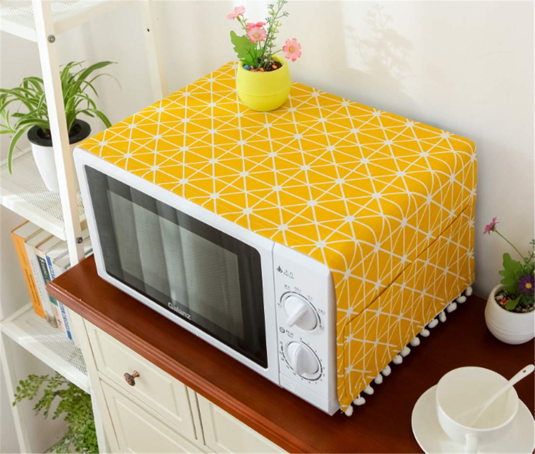 Mvchif Microwave Oven Cover Dustproof Cotton Machine Protector Decorative Kitchen Appliance Cover with Side Storage Pockets 11.8x35.4inches (Yellow Grids)