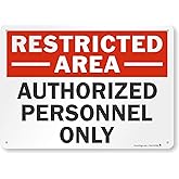 SmartSign 10 x 14 inch “Restricted Area - Authorized Personnel Only” Metal Sign, 40 mil Laminated Rustproof Aluminum, Red, Bl