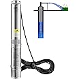 VEVOR Deep Well Submersible Pump, 1HP 230V/60Hz, 37gpm Flow 207ft Head, with 33ft Electric Cord, 4" Stainless Steel Water Pum