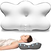 Cervical Neck Pillow with 2 Heights (5.31/3.54 in), Queen Size Bed Pillow with Cooling Pillowcase, Contoured Memory Foam Pill