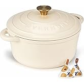 Overmont Enameled Cast Iron Dutch Oven - 4.5QT Cookware with Cookbook Cotton Heat-resistant Caps - Heavy-Duty Enamel Pot with