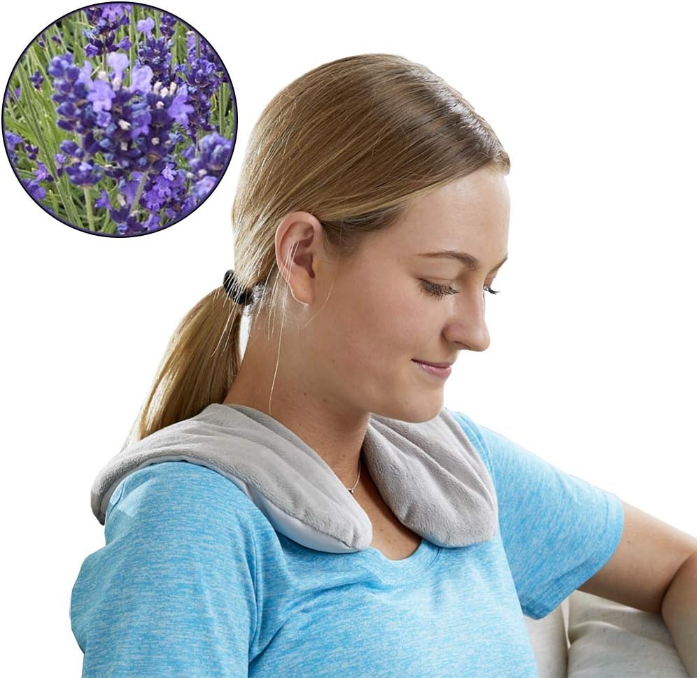 Carex Lavender Neck Wrap with Warm and Cold Therapy for Stress Relief - Microwavable Heating Pad for Neck and Shoulders, Gray Color