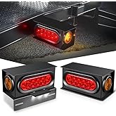 Nilight 2PCS Steel Trailer Light Boxes Housing Kit w/ 3LED License Plate Light 6Inch Oval Red Trailer Tail Lights 2 Inch Roun