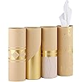 Car Tissue Holder with 3-ply Facial Tissues Bulk - 4 PK Gold Foil Cylinder, for Car, Travel Cup Holder, Refill Box Round Cont