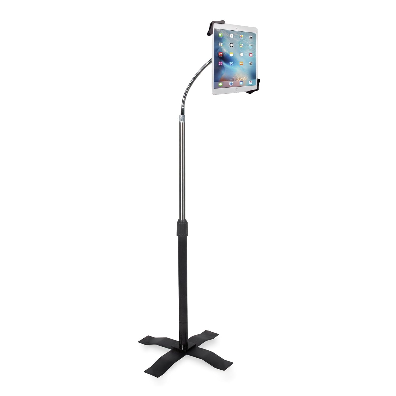 CTA Digital Height-Adjustable Tablet Floor Stand with Gooseneck and Metal Base for 7-13’’ Tablets, including 12.9-inch iPad Pro, 11-inch iPad Pro, iPad Gen 5/6, iPad mini, iPad Pro 12.9, Surface Pro 4