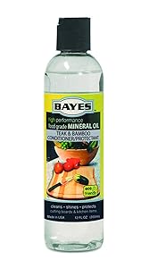 Bayes High-Performance Food Grade Mineral Oil Wood & Bamboo Conditioner and Protectant - Cleans, Conditions and Protects Wood, Bamboo, and Teak Cutting Boards and Utensils - 12 oz