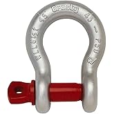 Crosby 1018455 Carbon Steel G-209 Screw Pin Anchor Shackle, Galvanized, 2 Ton Working Load Limit, 1/2" Size