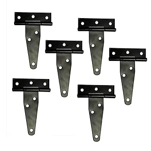 T&B T-Strap Light Duty Shed Hinge Gate Strap Hinge Door Barn Gates Hinges Black Wrought Hardware Iron Rustproof 6PCS (4inch)