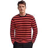 Zengjo Men's Casual Cotton Spandex Striped Crewneck Long-Sleeve T-Shirt Basic Pullover Stripe tee Shirt