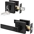 KNOBWELL Heavy Duty Exterior Door Knob with Double Cylinder Deadbolt, Solid Steel Square Entry Door Handle Lever with Deadbol