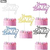 50 Pack Happy Birthday Cake Toppers, Glitter Birthday Cake Topper Cupcake Topper Cake Decorations Supplies for Children or Ad