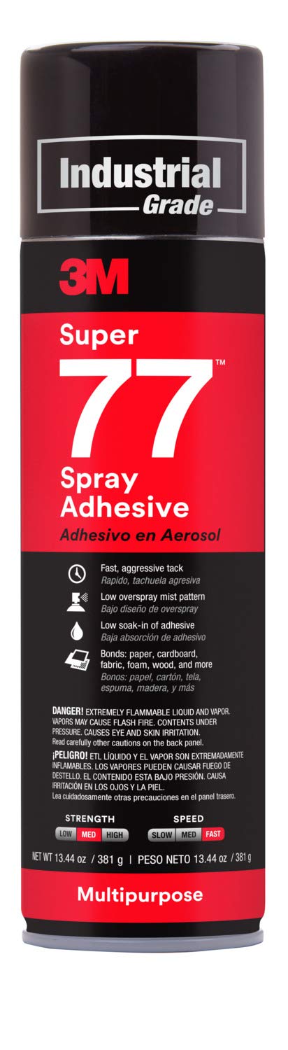 3M Super 77 Multipurpose Permanent Spray Adhesive Glue, Paper, Cardboard, Fabric, Plastic, Metal, Wood, 13.44 fl. oz. - 86234