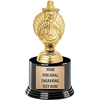 Crown Awards Turkey Trophies with Custom Engraving, 6.75" Personalized Pilgrim Turkey Trophy On Deluxe Round Base Prime