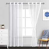 JIUZHEN White Sheer Curtains 84 Inches Long - Grommet Semi Transparent Light Filtering Window Drapes for Bedroom Living Room,