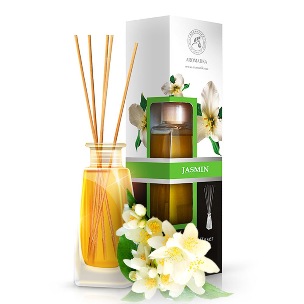 Aromatika Jasmine Reed Diffuser 3.4oz 100ml - Diffuser Gift Set - Best for Aromatherapy - Home - Great Room Air Fresheners - Jasmin Essential Oil Diffuser