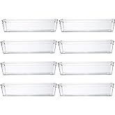 Backerysupply Clear Plastic Drawer Organizer Tray for Vanity Cabinet (9"×3"×2"，Set of 8),Storage Tray for Makeup, Kitchen Ute