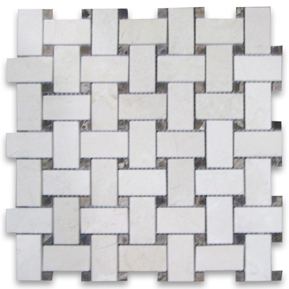 Crema Marfil Marble 1x2 Basketweave Mosaic Tile W Emperador Dark