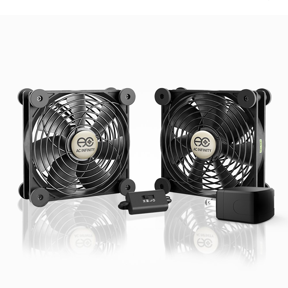 AC Infinity MULTIFAN S7-P, Quiet Dual 120mm AC-Powered Fan with Speed Control, for Receiver DVR Playstation Xbox Component Cooling