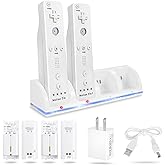 4-in-1 Charging Station for Wii&Wii U Remote Controller,Charger with 4 Rechargeable Battery Packs (4 Port Charging Station+4 