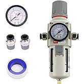 RIH Pneumatics 1/2"NPT Air Filter Pressure Regulator Combo Piggyback, 5 Micron Brass Element, Poly Bowl, Semi-Auto Drain, Met