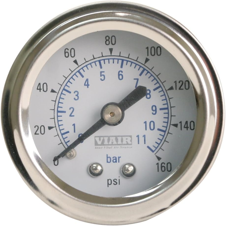 VIAIR 90084 White Face 1.5" 160 PSI Single Needle Gauge