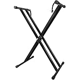 MUZNOTE Double-X Adjustable Keyboard Stand, Piano Stand with Locking Straps&7 Height Adjustable for 61 76 88 Keys