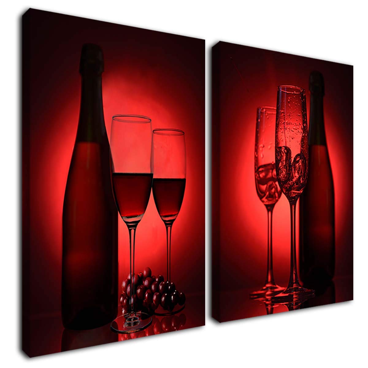 Gardenia Art - red Wine with Glasses Canvas Paintings Wall Art Pictures Dining Room Kitchen Decorations Theme Sets bar Accessories 12x16 in 2 Panels Stretched and Framed