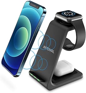 Intoval Wireless Charging Station, True 3 in 1 for Apple iPhone/iWatch/Airpods,iPhone 12 Pro Max/12 Pro/12/11 Pro Max/11/XS/XR/XS/X/8,iWatch 6/SE/5/4/3/2,Airpods Pro/2/1 (A3,Black)