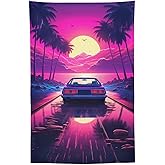 QEOPGNE Car Wall Tapestry for Bedroom Neon Purple Jdm Car Synthwave Anime Aesthetic Wall Art Tapestry for Bedroom Living Room