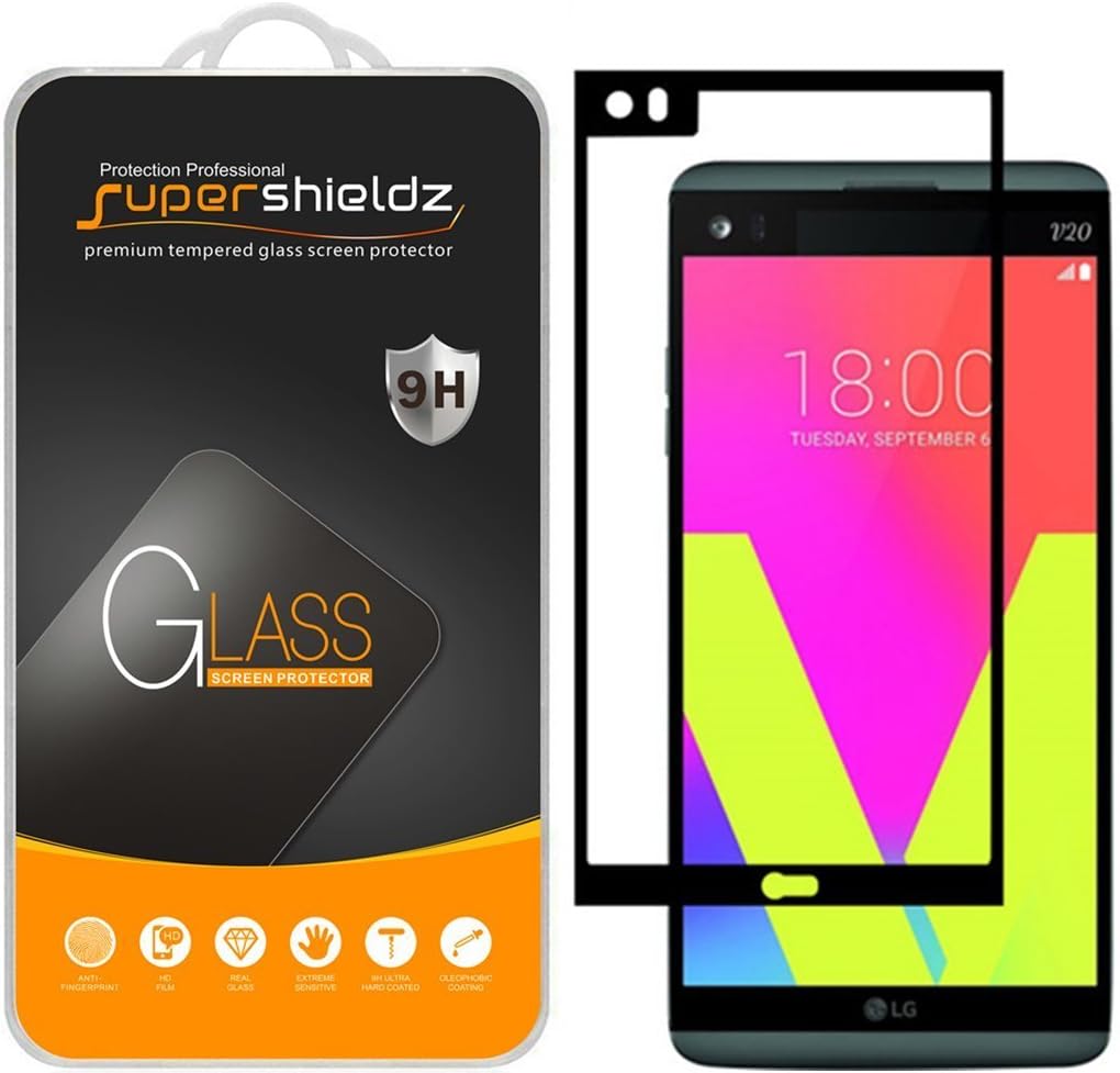 (2 Pack) Supershieldz for LG V20 Tempered Glass Screen Protector, (Full Screen Coverage) Anti Scratch, Bubble Free (Black)