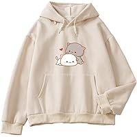 KEEVICI Women Kawaii Cartoon Cute Cat Graphic Casual Cotton Pullover Hoodies Sweatshirt