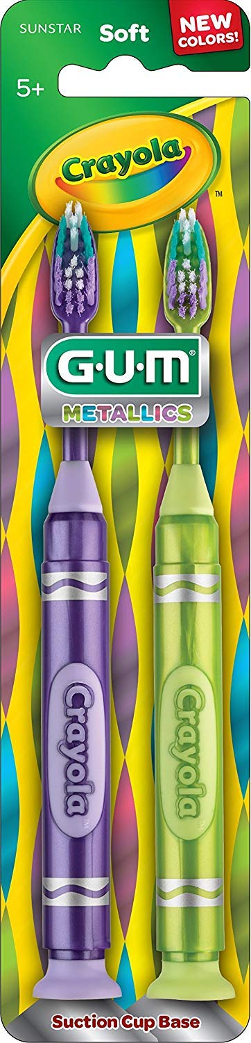 GUM Crayola Kids' Metallic Marker Toothbrush, Soft, Ages 5+, Assorted Colors, 2 Count