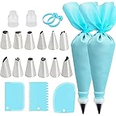 Piping Bags and Tips Set, Reusable Cake Decorating Supplies with 2 Reusable Bags, 12 Icing Tips, 2 Silicone Rings, 2 Couplers