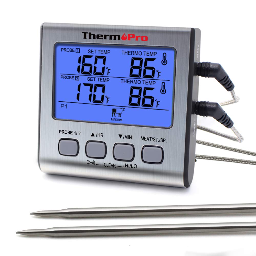 ThermoPro TP17 Dual Probe Digital Cooking Meat Thermometer Large LCD Backlight Food Grill Thermometer with Timer Mode for Smoker Kitchen Oven BBQ