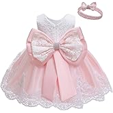 LZH Baby Girls Ruffle Lace Backless with Headwear,Bowknot Flower Dresses Pageant Party Wedding